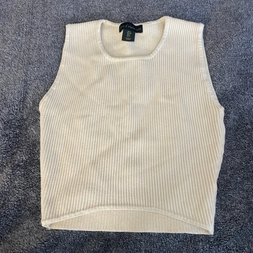 House of Harlow 1960 Cream Ribbed Fitted Tank Top